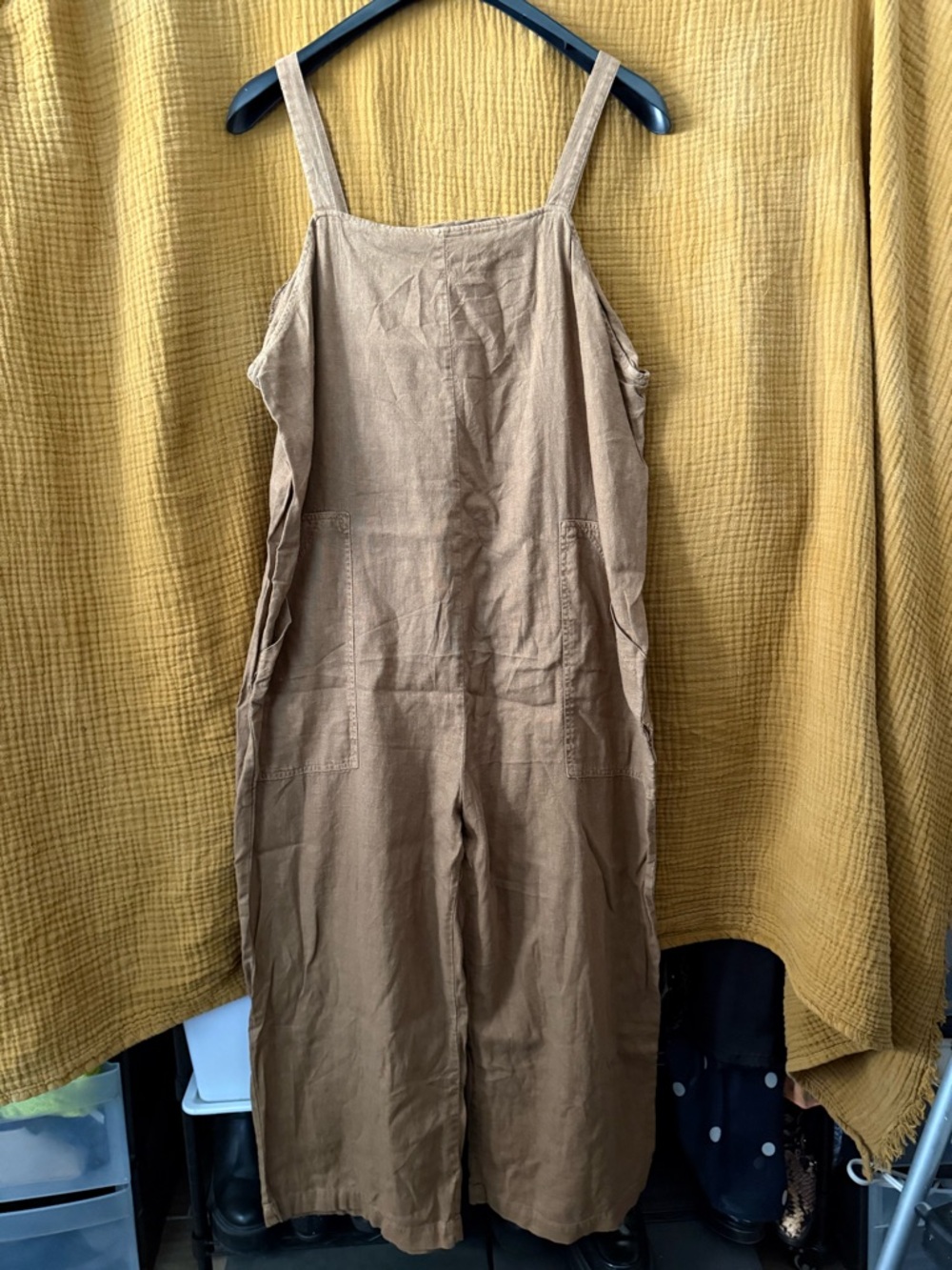 Universal Thread Brown Linen Jumpsuit with Adjustable Straps